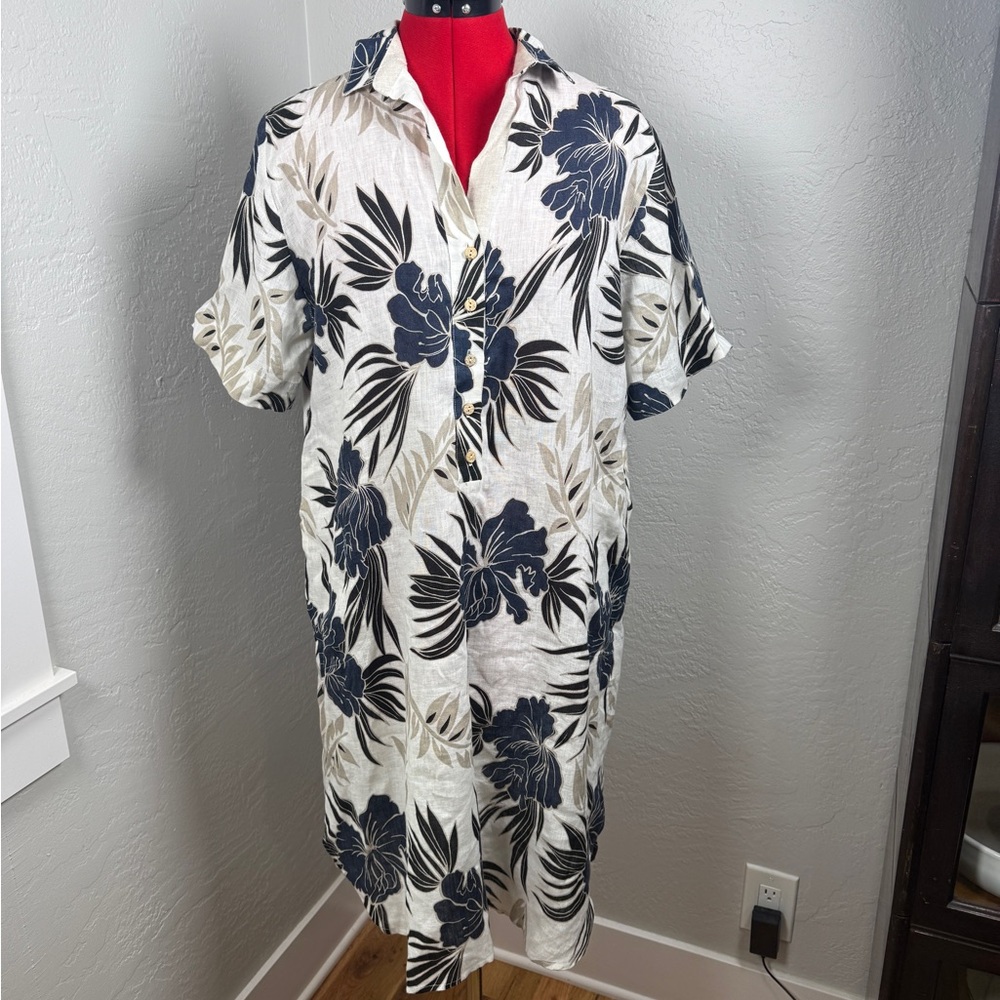 VLT’S by Valentina’s Linen Floral Tropical Button Front Tunic Dress Size L - Picture 2 of 10